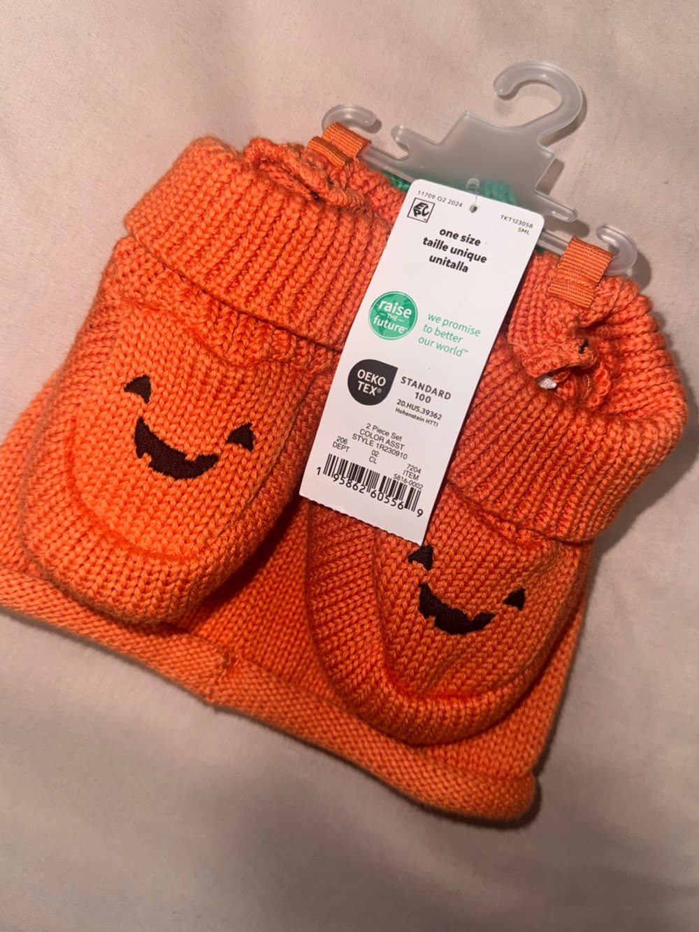 Carter's Orange Knit Pumpkin Face Slipper Booties